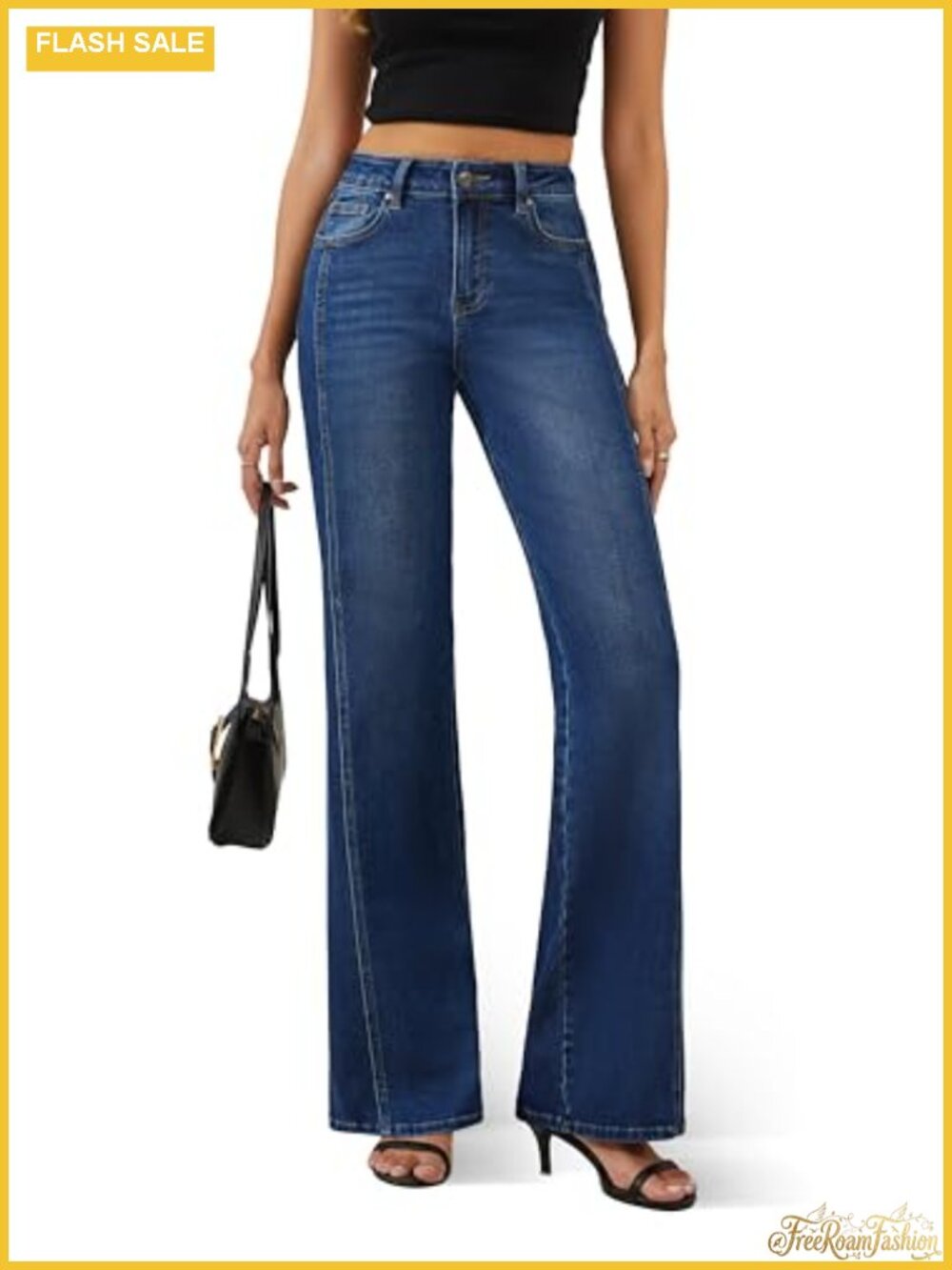 High Waisted Wide Leg Stretch Jeans - Trendy Denim Pants